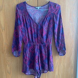 XXS AE Purple paisley 3/4 sleeve short romper